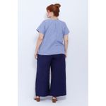 Blusa Social Botão Azul Listrada - Plus Size