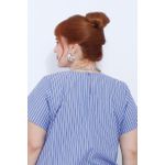 Blusa Social Botão Azul Listrada - Plus Size