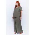 Blusa Social Botão Viscose Verde Militar - Plus Size