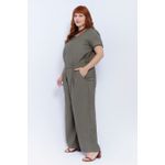 Calça Pantalona Social Viscose Verde Militar - Plus Size