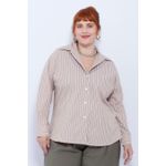 Camisa Social Algodão Fendi Listrada - Plus Size