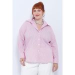 Camisa Social Algodão Listra Rosa - Plus Size
