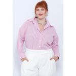 Camisa Social Algodão Listra Rosa - Plus Size