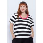 Blusa Premium Listra Preta Gola Rosa Pink - Plus Size
