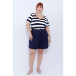Short Botões Linho com Elastano Azul - Plus Size