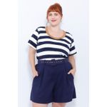 Short Botões Linho com Elastano Azul - Plus Size