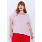 Blusa Social Botão Rosa Listrada - Plus Size