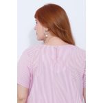 Blusa Social Botão Rosa Listrada - Plus Size