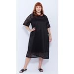 Vestido Renda Crochet 2-em-1 Preto - Plus Size
