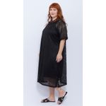 Vestido Renda Crochet 2-em-1 Preto - Plus Size