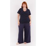Blusa Malha Premium Azul Marinho Listra Fina - Plus Size 