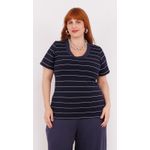 Blusa Malha Premium Azul Marinho Listra Fina - Plus Size 