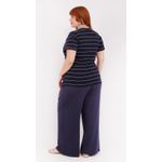 Blusa Malha Premium Azul Marinho Listra Fina - Plus Size 