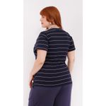 Blusa Malha Premium Azul Marinho Listra Fina - Plus Size 