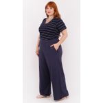 Blusa Malha Premium Azul Marinho Listra Fina - Plus Size 