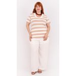 Blusa Premium Listra Bege Gola Off - Plus Size