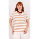 Blusa Premium Listra Bege Gola Off - Plus Size