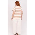 Blusa Premium Listra Bege Gola Off - Plus Size