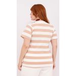Blusa Premium Listra Bege Gola Off - Plus Size