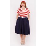 Blusa Premium Listra Vermelha Gola Off - Plus Size