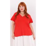 Blusa Podrinha Gola V Vermelho Coral - Plus Size