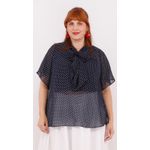 Blusa em Crepe com Gola Laço Azul Marinho - Plus Size