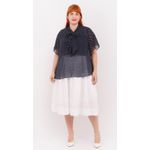 Blusa em Crepe com Gola Laço Azul Marinho - Plus Size