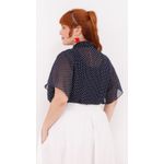 Blusa em Crepe com Gola Laço Azul Marinho - Plus Size