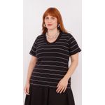 Blusa Malha Premium Preta Listra Fina - Plus Size