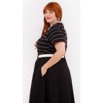 Blusa Malha Premium Preta Listra Fina - Plus Size