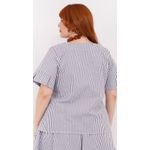 Blusa Social Algodão Listrada Azul - Plus Size