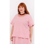 Blusa Social Algodão Listrada Vermelha - Plus Size