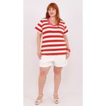 Blusa Premium Listra Vermelha Gola Pink - Plus Size