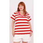 Blusa Premium Listra Vermelha Gola Pink - Plus Size