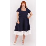 Vestido Algodão Azul Barra Branca - Plus Size