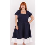 Vestido Algodão Azul Barra Branca - Plus Size