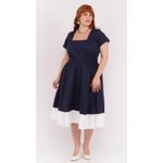 Vestido Algodão Azul Barra Branca - Plus Size