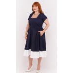 Vestido Algodão Azul Barra Branca - Plus Size