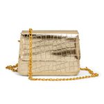 Bolsa Pequena Feminina Croco Dourada