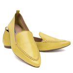 Mocassim Feminino Confort Bico Fino Couro Legítimo Amarelo