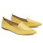 Mocassim Feminino Confort Bico Fino Couro Legítimo Amarelo