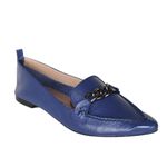 Mocassim Feminino Confort Bico Fino Em Couro Azul Bic