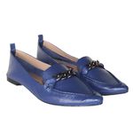 Mocassim Feminino Confort Bico Fino Couro Legítimo Azul Bic