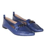 Mocassim Feminino Confort Bico Fino Em Couro Azul Bic