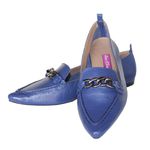 Mocassim Feminino Confort Bico Fino Em Couro Azul Bic