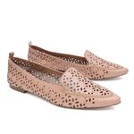 Mocassim Feminino Confort Bico Fino em Couro Nude