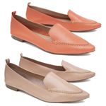 Kit 02 Mocassins Femininos Confort Bico Fino Couro Legítimo Coral e Nude