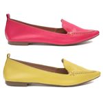 Kit 02 Mocassins Femininos Confort Bico Fino Couro Legítimo Pink e Amarelo