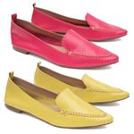 Kit 02 Mocassins Femininos Confort Bico Fino Couro Legítimo Pink e Amarelo