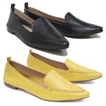 Kit 02 Mocassins Femininos Confort Bico Fino Couro Legítimo Preto e Amarelo